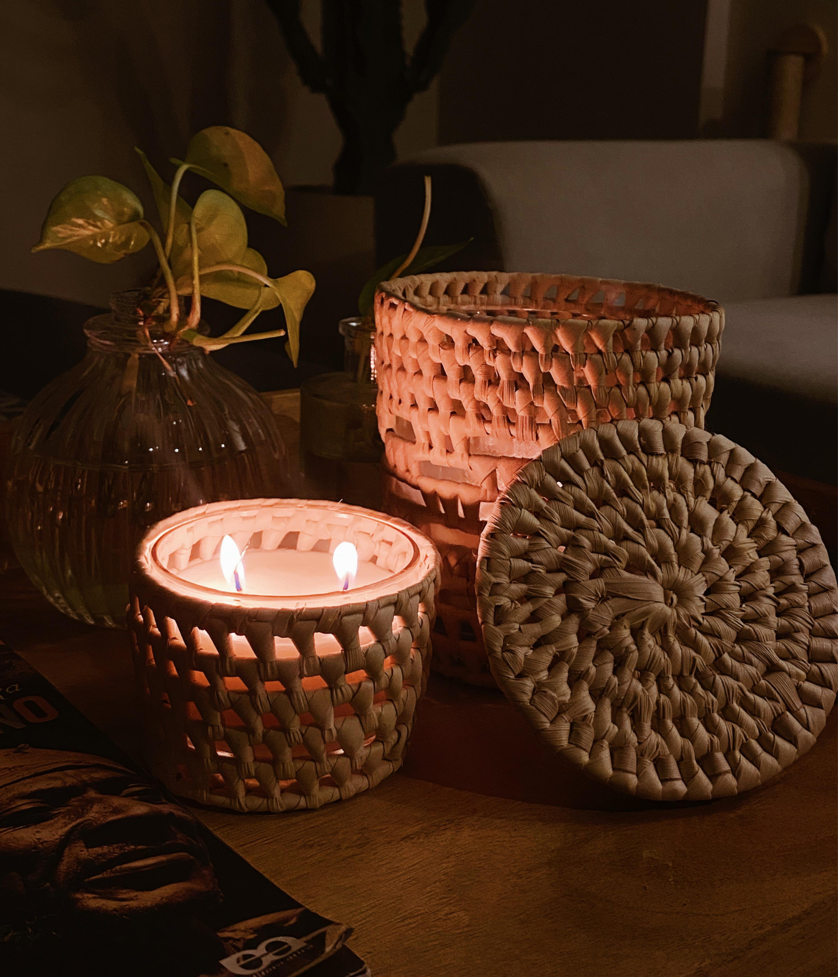 Candle in baskets