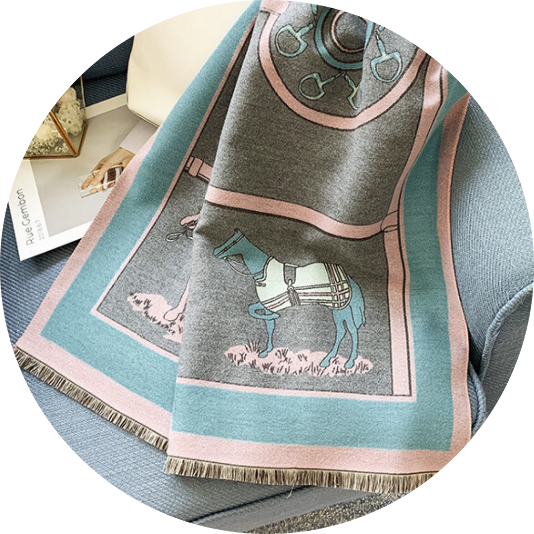 A scarf with a horse on it