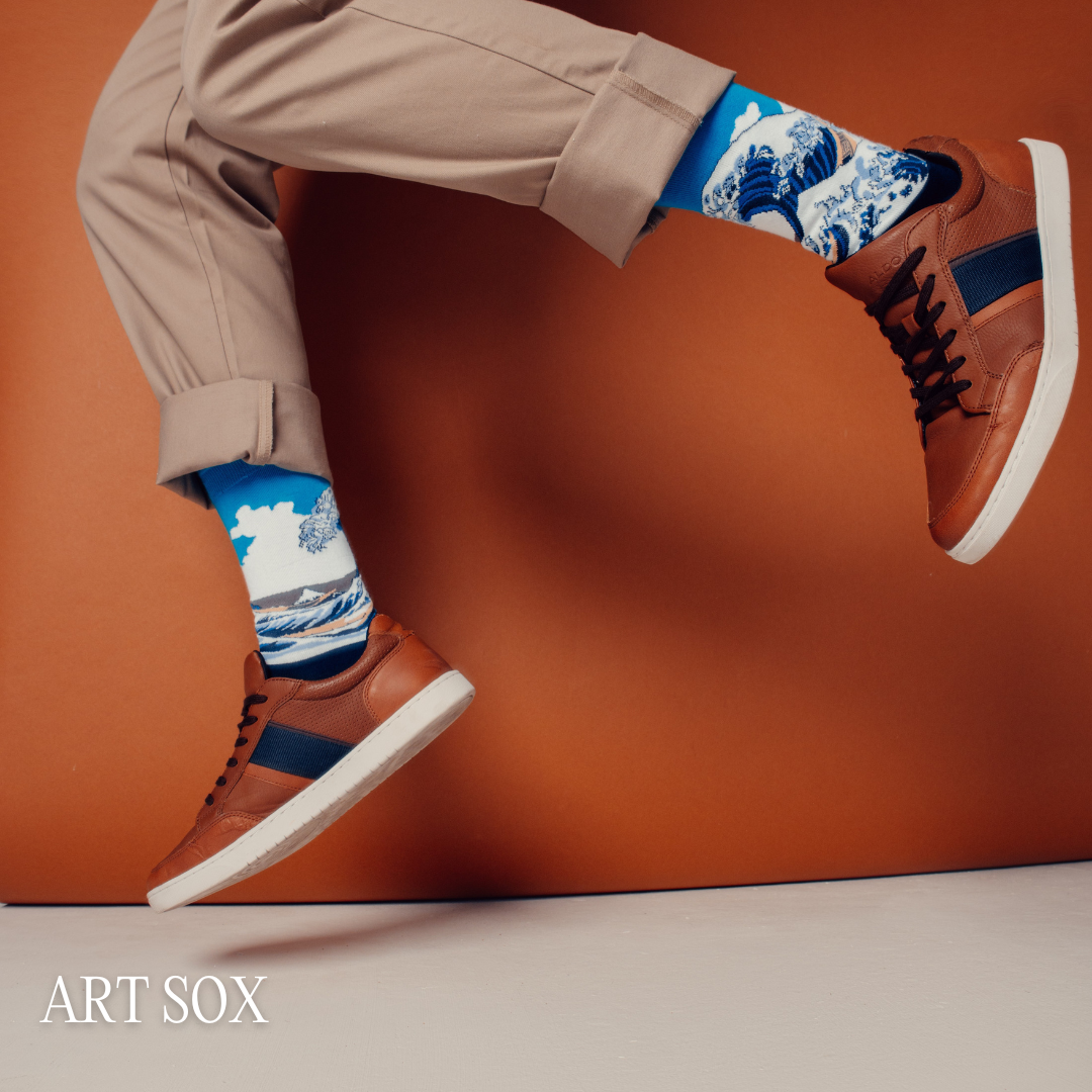 A person is jumping with ocean socks on