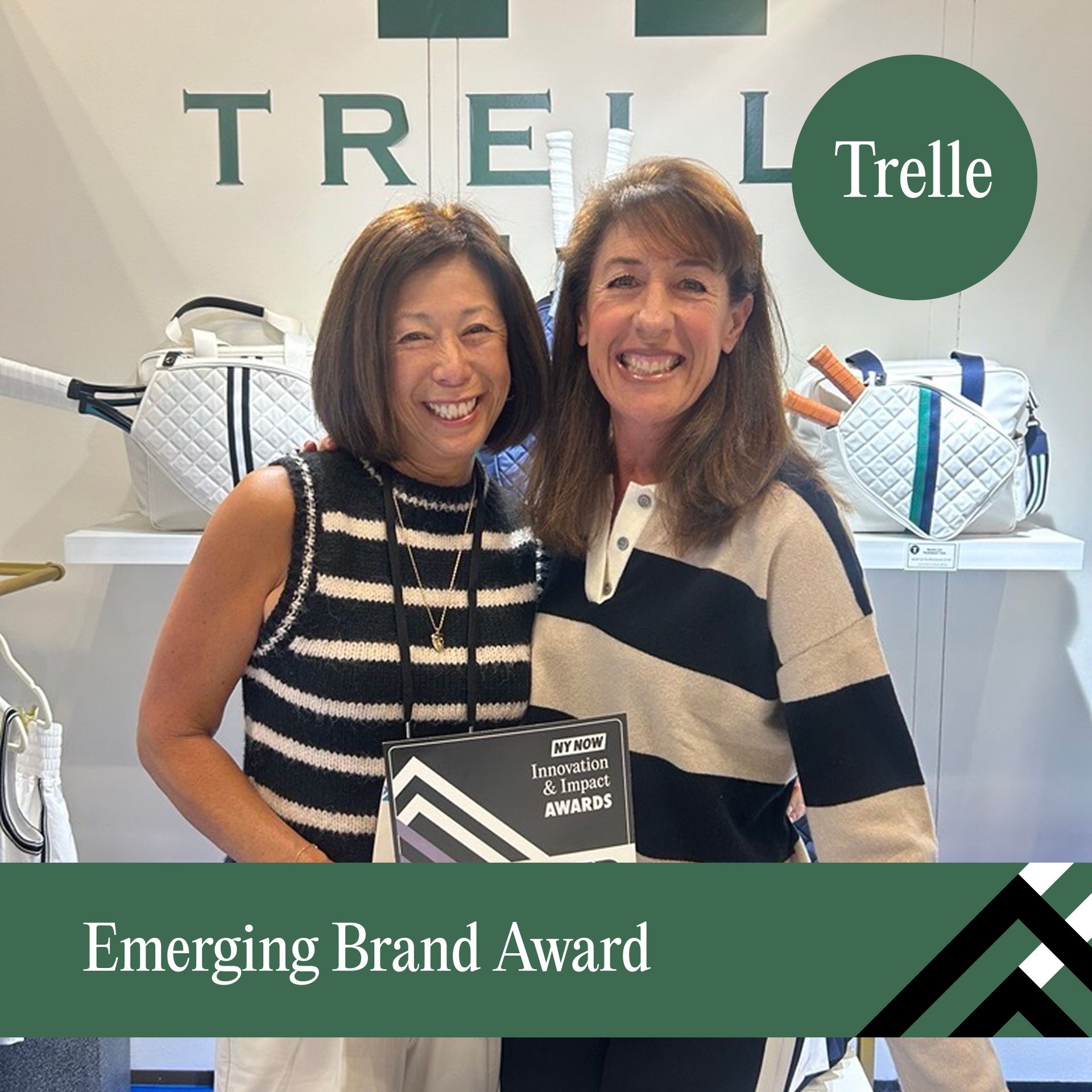 Trelle Two women pose when getting an award for the Emerging Brand of NY NOW