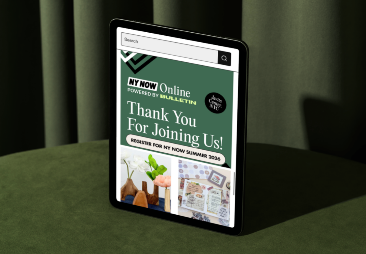 An ipad showing NY NOW Online, powered by Bulletin